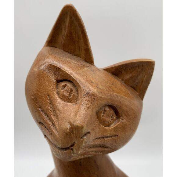 Vintage MCM Carved Solid Wood Cat Trio Cat Sculpture Mom Cat and Two babies 12” - Picture 2 of 7